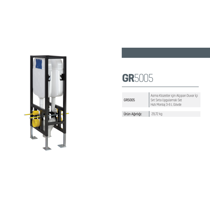 CREAVIT ASMA KLOZET İÇİN ALÇIPAN DUVAR İÇİ İKİLİ SIRT SIRTA UYGULAMALI GÖMME REZERVUAR SET GR5005 3/6