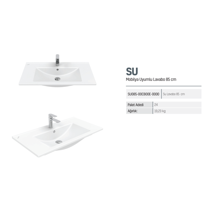 CREAVIT SU ETAJERLİ LAVABO 85 CM EXTRA BEYAZ SU085