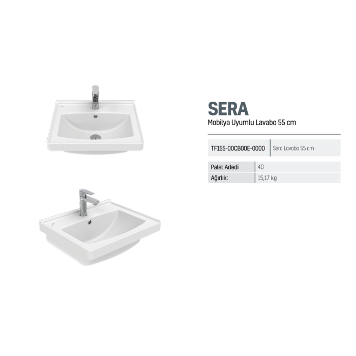 CREAVIT SERA ETAJERLİ 55 CM LAVABO TF155