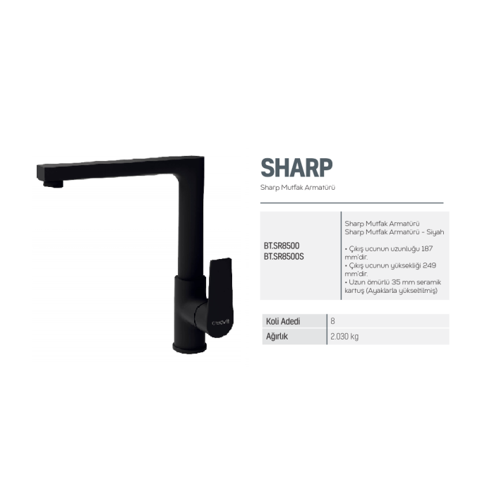 CREAVIT SHARP MUTFAK ARMATÜRÜ SİYAH SR8500S