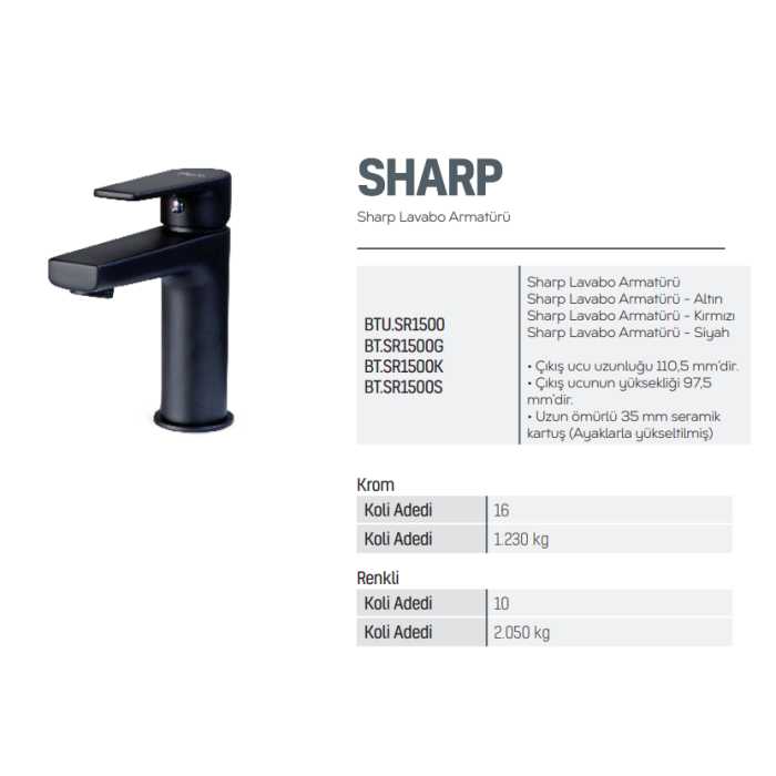 CREAVIT SHARP LAVABO ARMATÜRÜ MAT SİYAH SR1500S