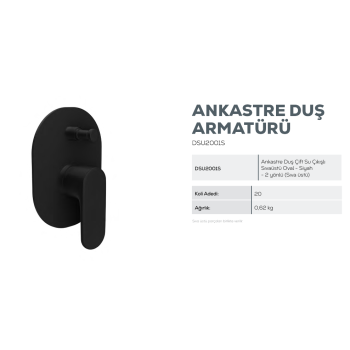 CREAVIT ANKASTRE DUŞ ARMATÜRÜ TAMAMLAYICILARI ÇİFT SU ÇIKIŞLI SIVA ÜSTÜ OVAL-SİYAH DSU2001S
