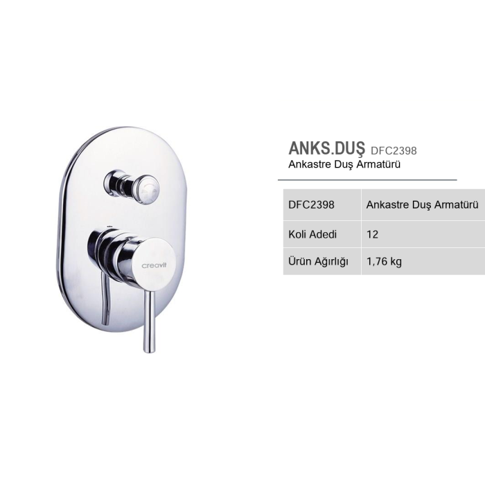 CREAVIT ANKASTRE DUŞ ARMATÜRÜ ÇİFT SU ÇIKIŞLI DFC2398