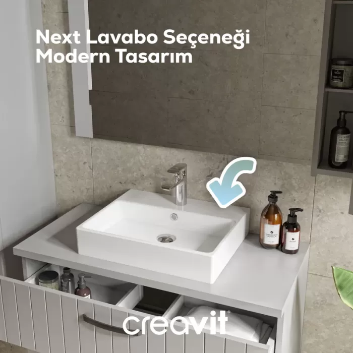 CREAVIT NEXT 50x50 TEZGAH ÜSTÜ KARE LAVABO BEYAZ NX255