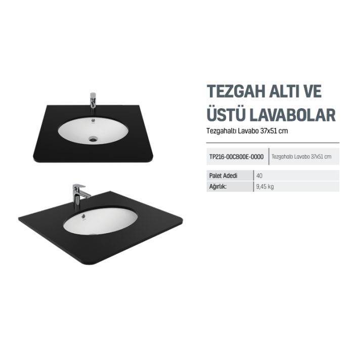 CREAVIT TEZGAH ALTI OVAL LAVABO BEYAZ 36X50CM TP216