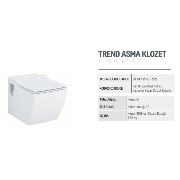 CREAVIT TREND ASMA KLOZET DELİKLİ BEYAZ TP324