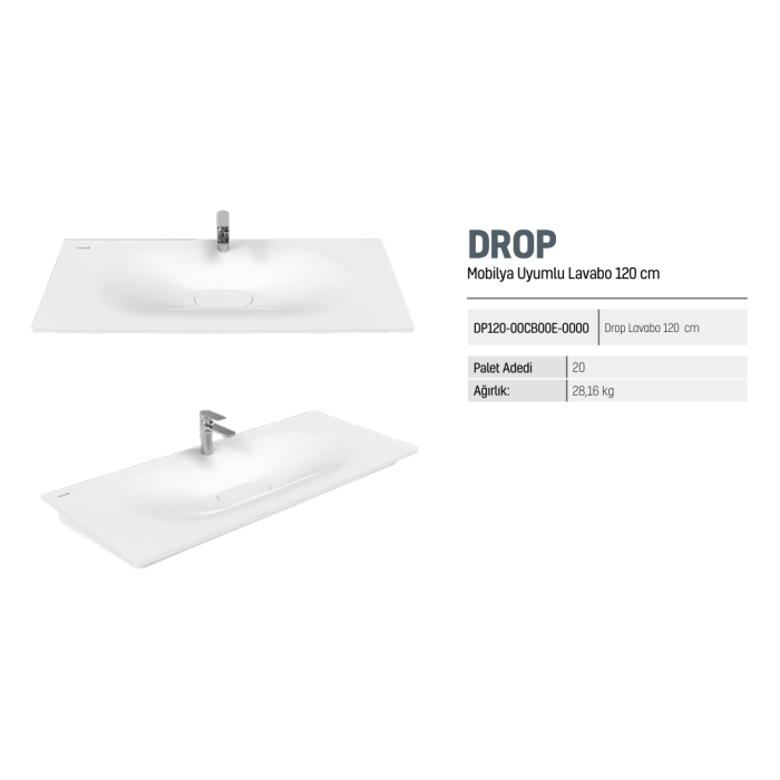 CREAVIT DROP ETAJERLİ LAVABO BEYAZ 120 CM DP120
