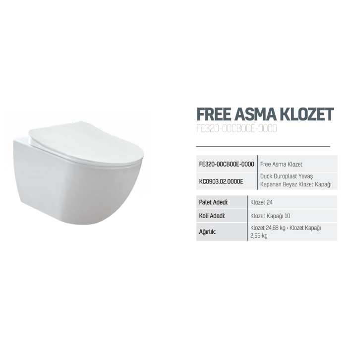 CREAVIT FREE ASMA KLOZET TAHARET DELİKLİ BEYAZ FE320