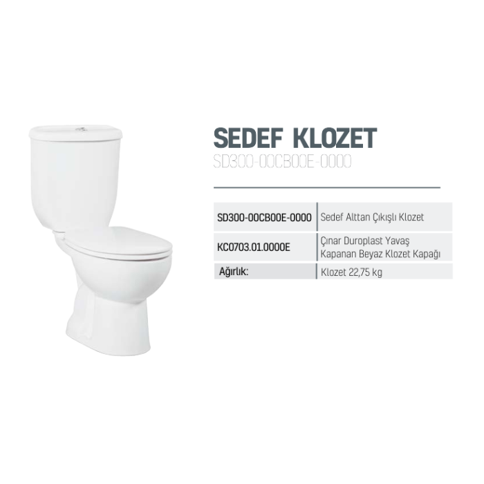 CREAVIT SEDEF ALTTAN ÇIKIŞLI KLOZET BEYAZ SD300