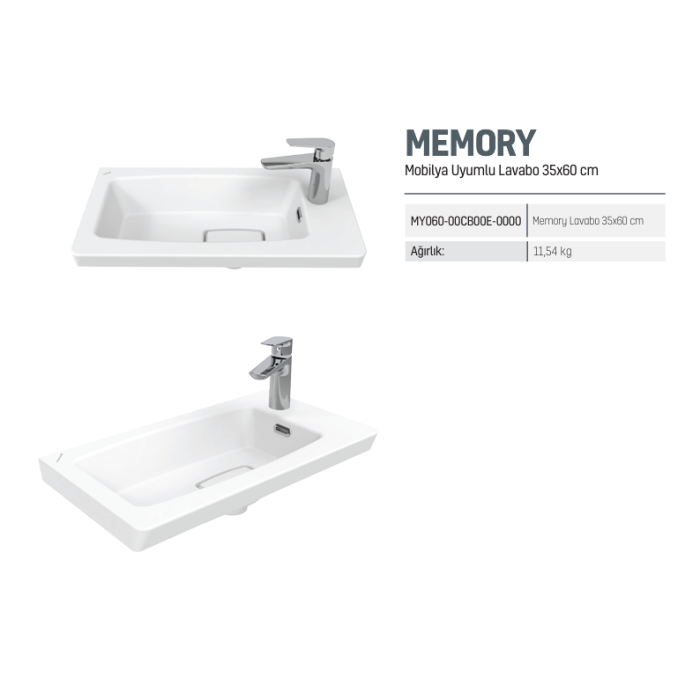 CREAVIT MEMORY ETAJERLİ LAVABO 60 CM BEYAZ MY060