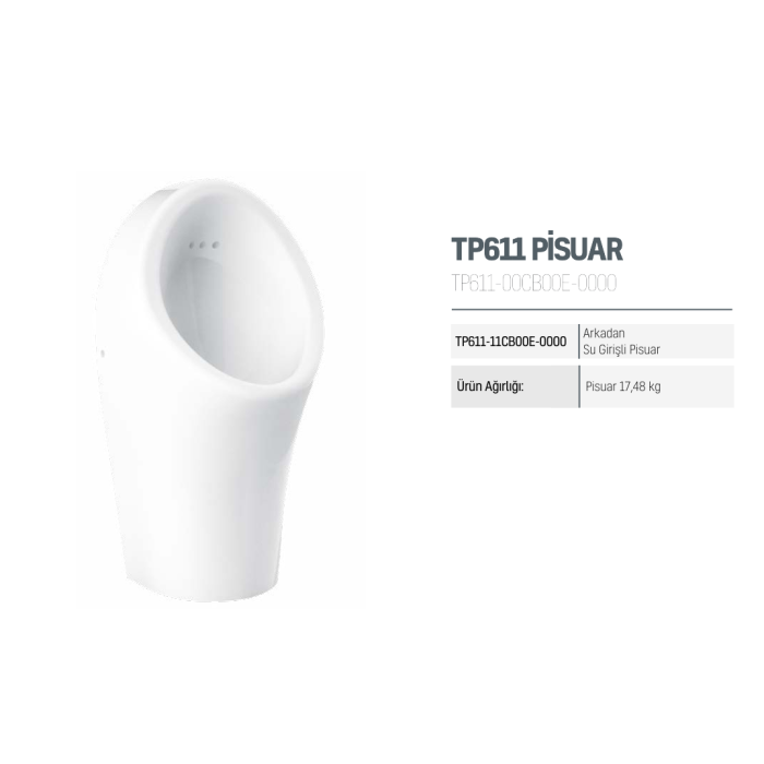 CREAVIT SONAR PİSUVAR ARKADAN SU GİRİŞLİ BEYAZ TP611