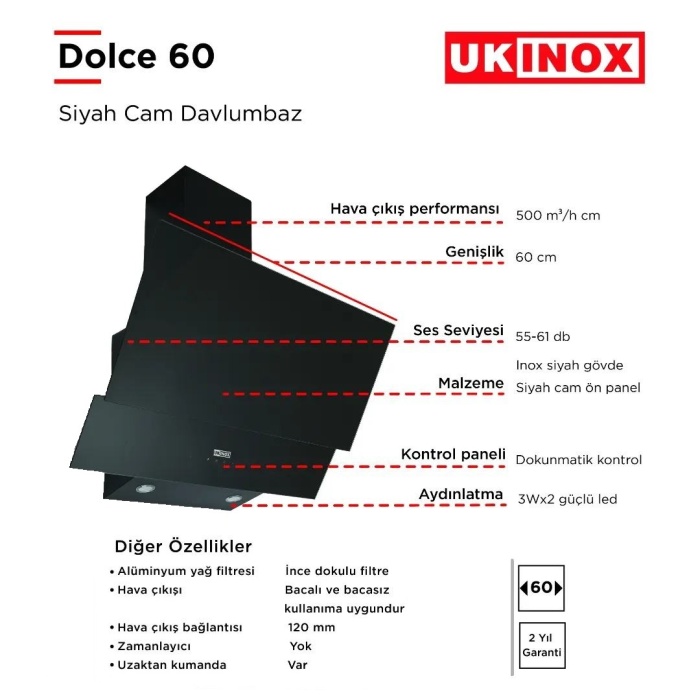 UKINOX SİYAH ANKASTRE SET SİYAH CAM DAVLUMBAZ DOLCE 60 + SİYAH CAM OCAK CARLO 60 + SİYAH CAM ANKASTRE FIRIN SMART 3000