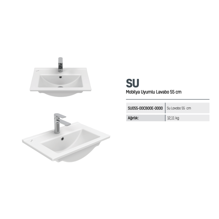 CREAVIT SU ETAJERLİ 55 CM LAVABO BEYAZ SU055