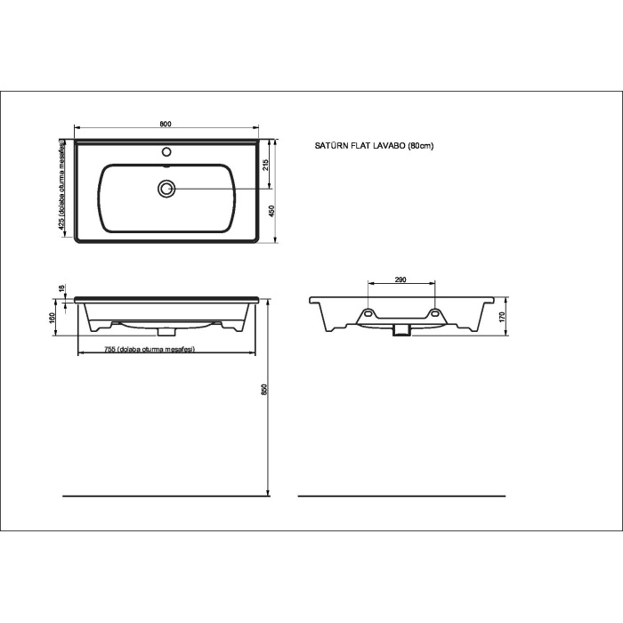 SERAMİKSAN SATURN ETEJERLİ LAVABO 80 CM A142020H