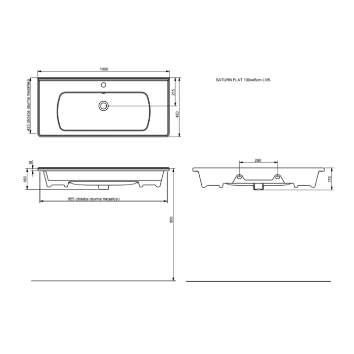 SERAMİKSAN SATURN FLAT 100 CM MOBİLYA UYUMLU BEYAZ LAVABO A143231H