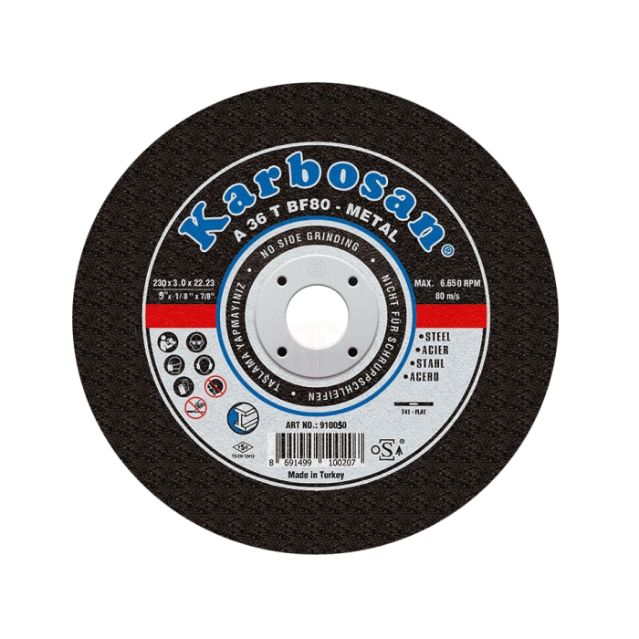KARBOSAN KESİCİ TAŞ METAL KESME DİSK 230 X 3.0 X 22 . 23 MM T41 A36 T BF80