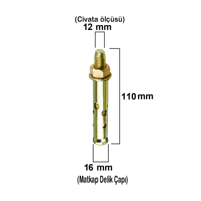 GÖMLEKLİ ÇELİK DÜBEL 12 X 110 MM ( 16 MM )