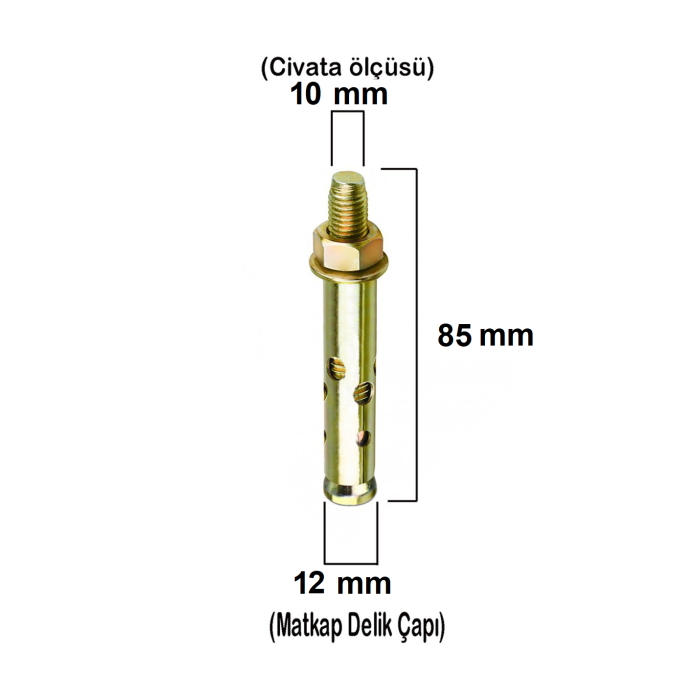 GÖMLEKLİ ÇELİK DÜBEL 10 X 85 MM ( 12 MM )