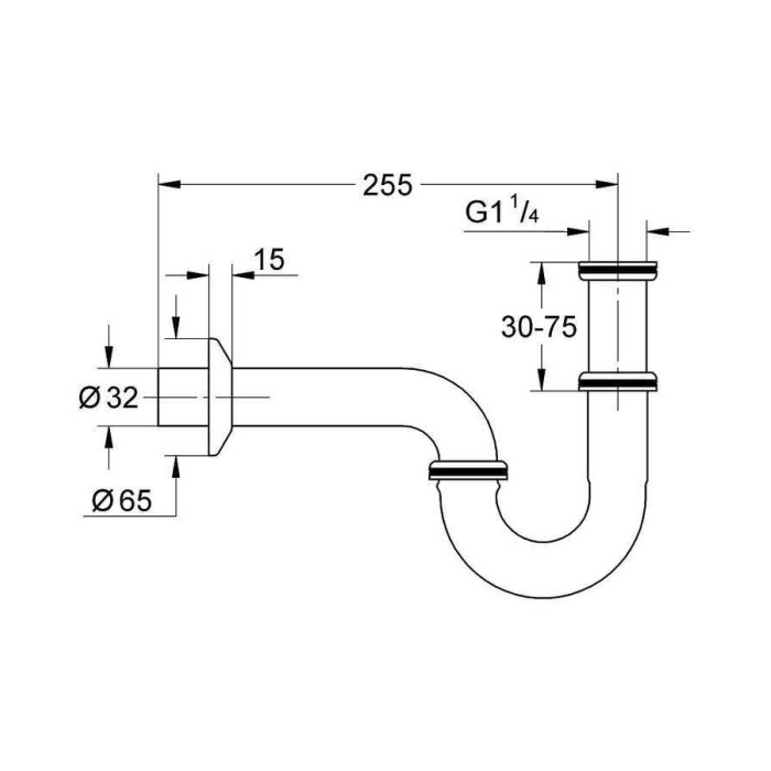 GROHE LAVABO SİFONU 1 1/4 255 MM DEVE BOYNU 28947000