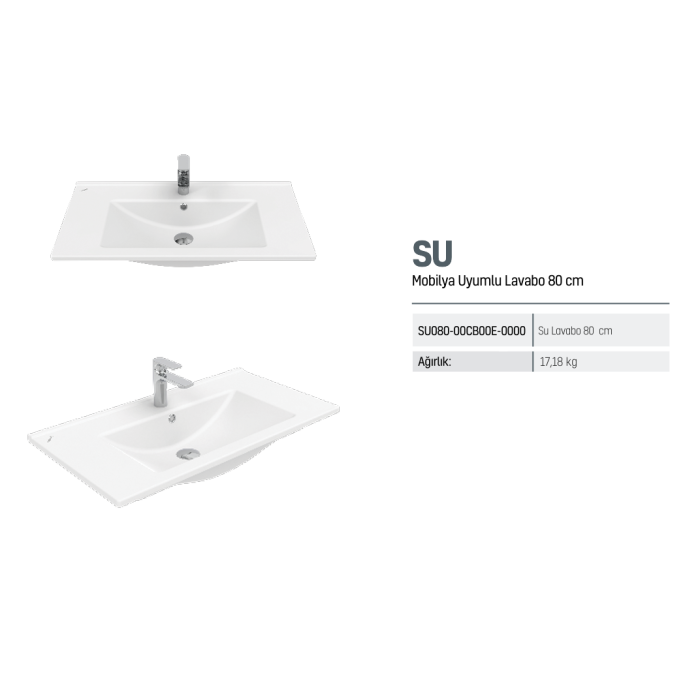 CREAVIT SU ETAJERLİ LAVABO 80 CM BEYAZ SU080