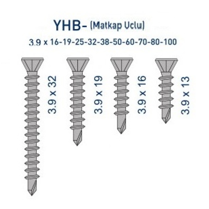 MATKAP UÇLU VİDA 3,9 X 16 MM YILDIZ HAVŞA BAŞLI - 50 ADET