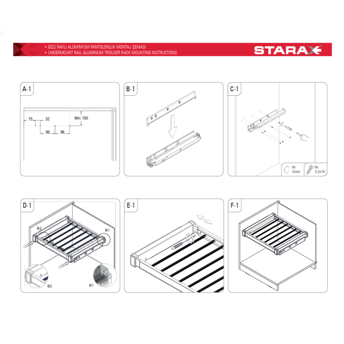 STARAX ALÜMİNYUM PANTOLONLUK GİZLİ RAYLI 90 CM BEYAZ S - 6710