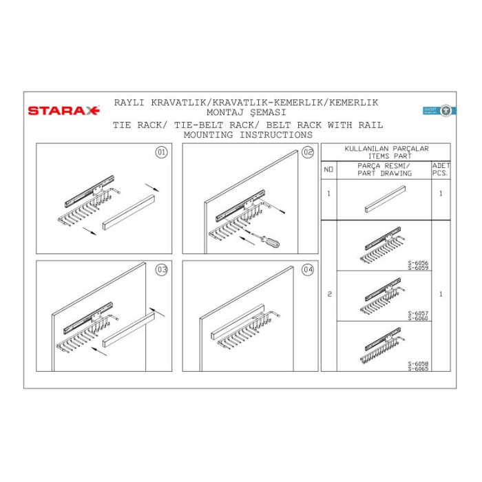 STARAX RAYLI KEMERLİK / KRAVATLIK KROM SAĞ S – 6058 C