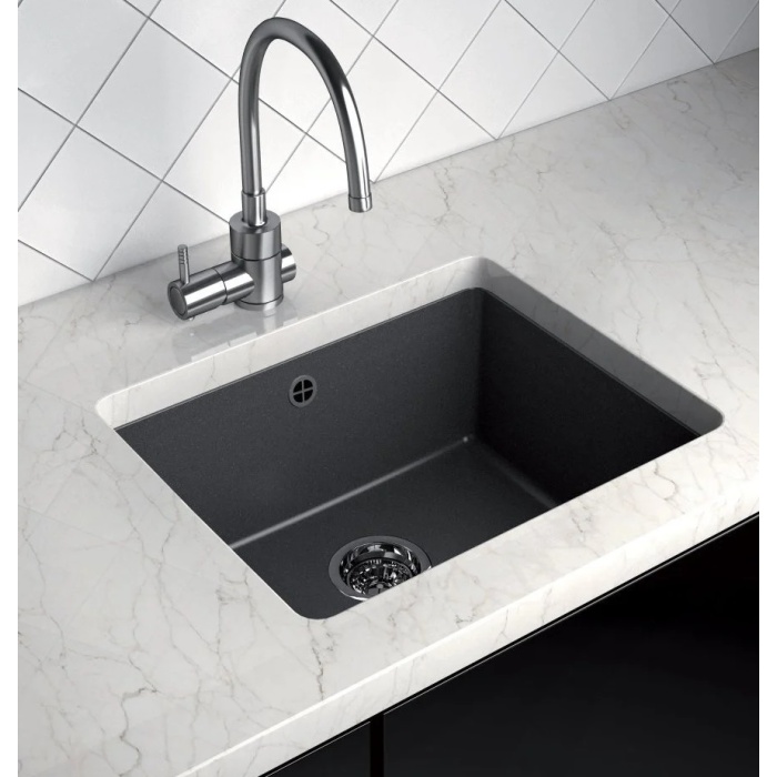 MARMORIN FADO 560 STEEL METALLIC 1 GÖZLÜ DAMLALIKSIZ GRANİT EVİYE METALİK GRİ