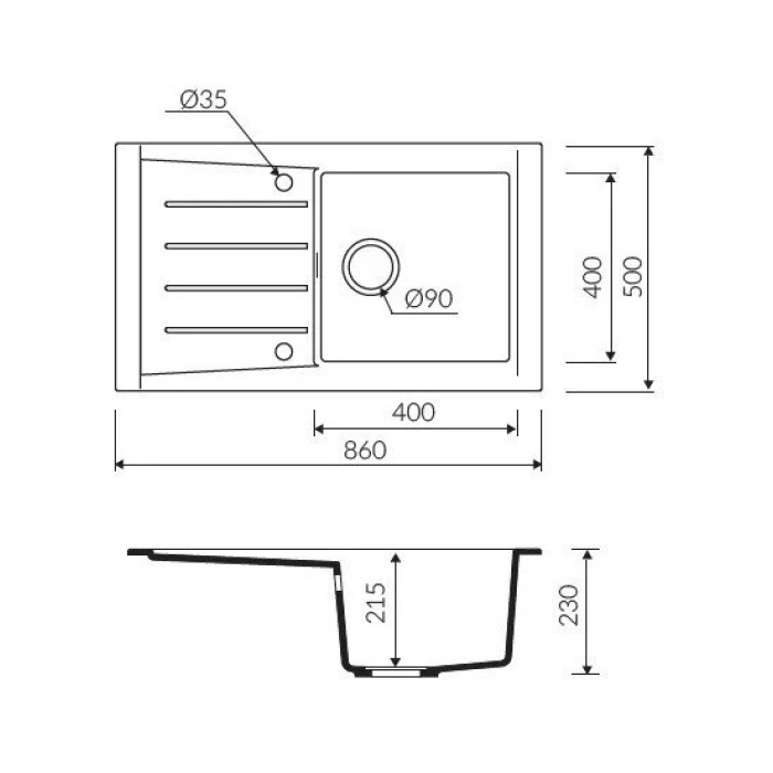 MARMORIN PROFIR 860 STEEL METALLIC 1 GÖZLÜ DAMLALIKLI GRANİT EVİYE METALİK GRİ