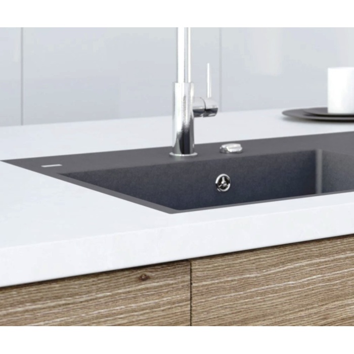 MARMORIN IVO 850 STEEL METALLIC 1 GÖZLÜ DAMLALIKLI GRANİT EVİYE GRİ METALİK
