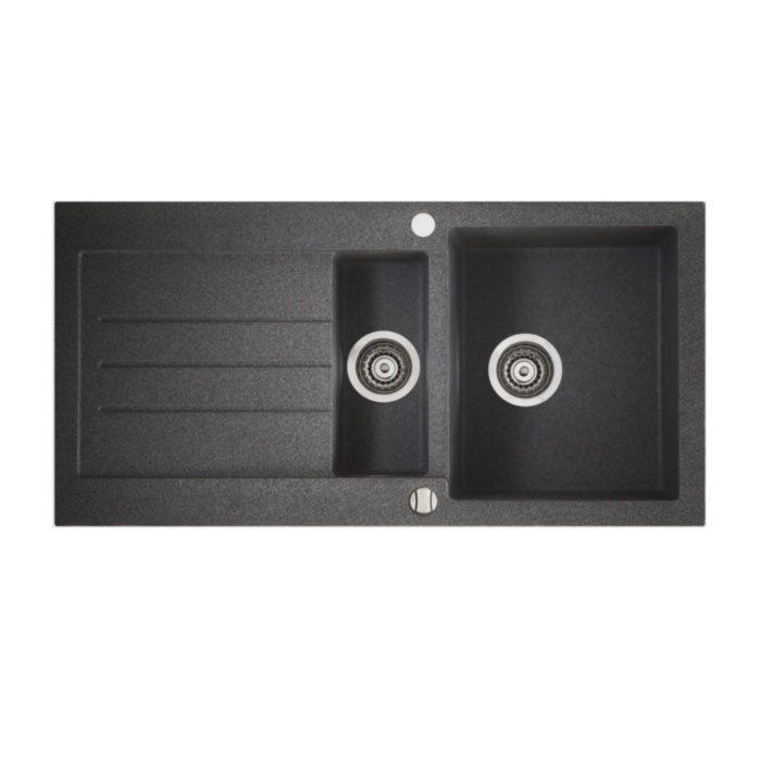MARMORIN TELLUR 1000 METALLIC BLACK 1,5 GÖZLÜ DAMLALIKLI GRANİT EVİYE METALİK SİYAH