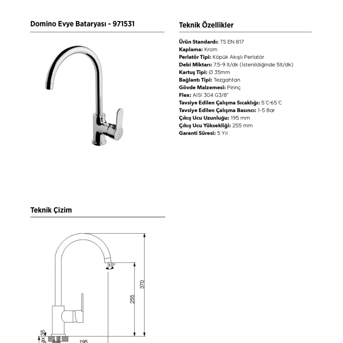 NEWARC DOMİNO EVİYE BATARYASI 971531