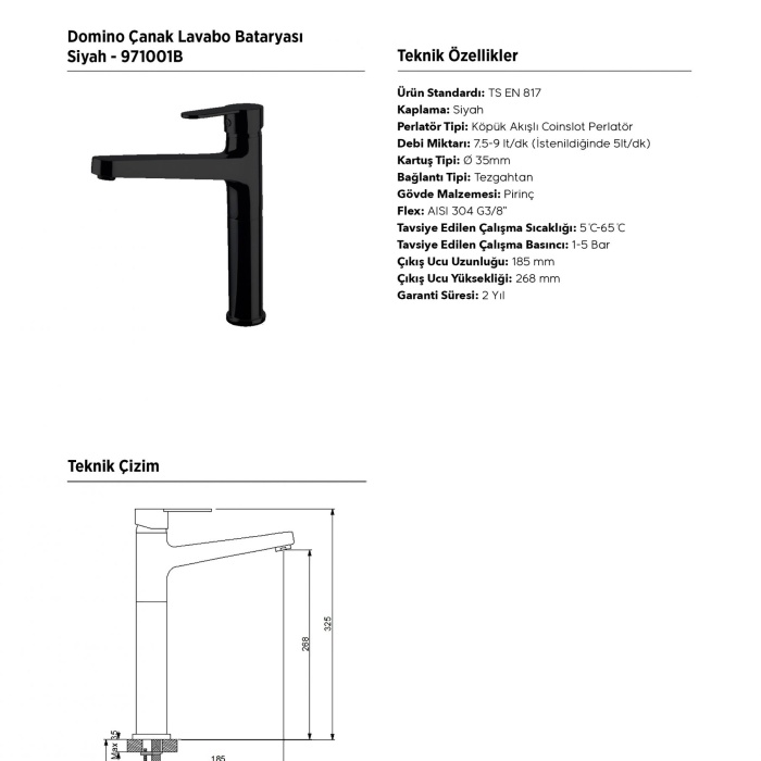 NEWARC DOMİNO ÇANAK TİPİ LAVABO BATARYASI SİYAH 971001B