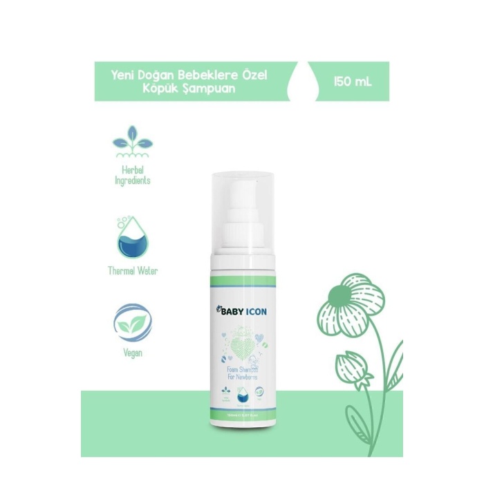 Yenidoğan Bebek Köpük Şampuanı - 150 ml Vegan Doğal Içerikli Konak Önleyici Şampuan