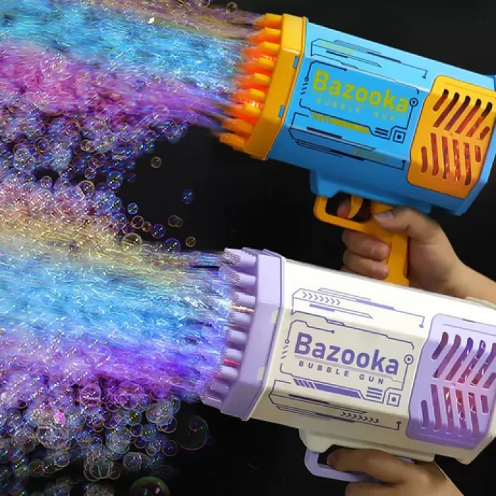 Bazooka Baloncuk Tabancası – 69 Delikli Baloncuk Fırlatıcı, LED Işıklar ve Fanlı