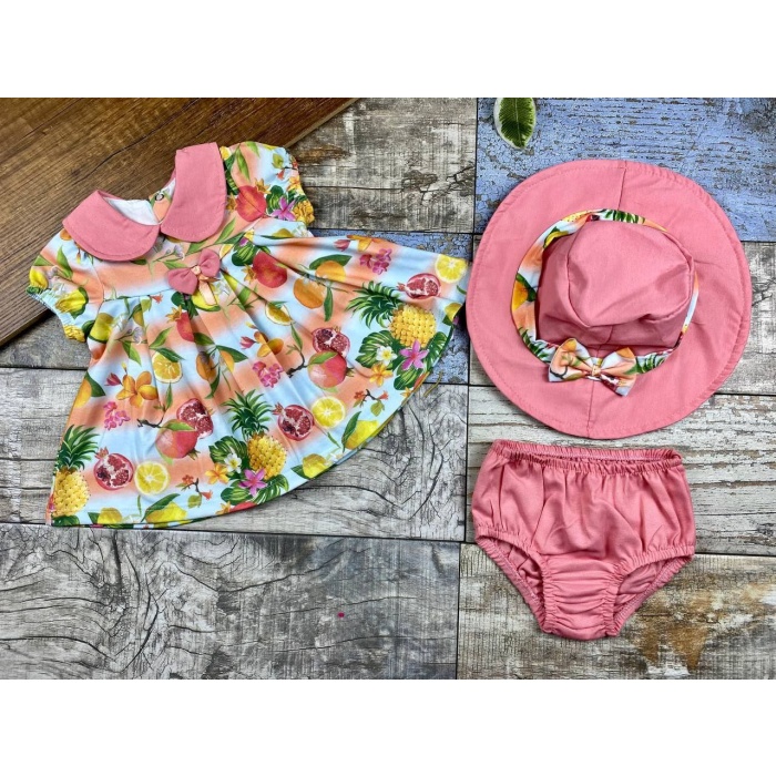meyve baskılı şapkalı 3lü bebe takım