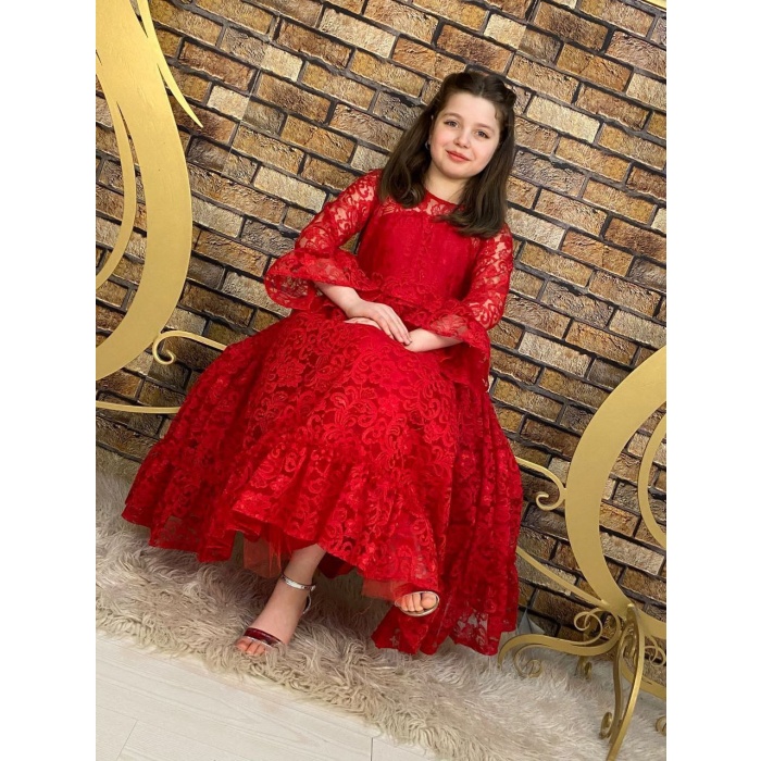 Elit Model Güpürlü Kız Çocuk Uzun Abiye Elbise