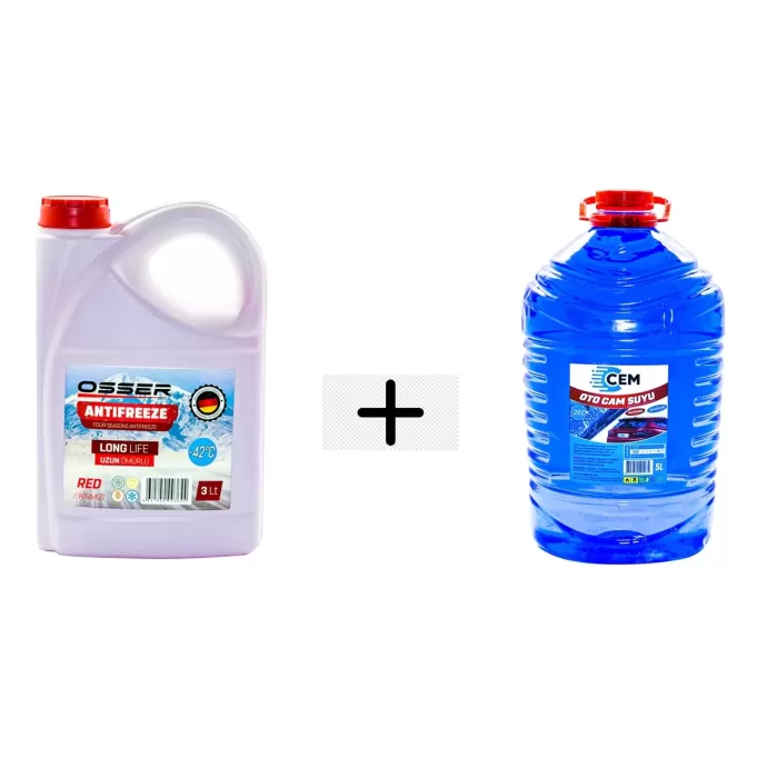 CEM CAR CARE Kışlık Set ( Cam Suyu 5 Lt Antifrizli -20 Derece+Kırmızı Antifriz 3 Lt -42 De