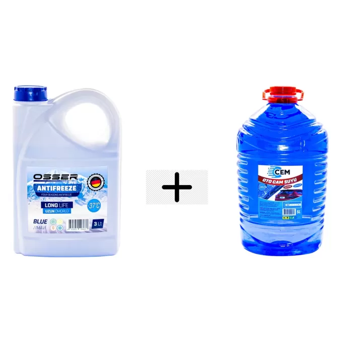 CEM CAR CARE Kışlık Set (Cam Suyu 5 Lt Antifrizli -20 Derece +Mavi Antifriz 3 Lt -37 Derec