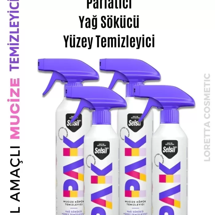 Selsil Pak 4 Lü 500 Ml Mucize Köpük Temizleyici Sprey Yağ Sökücü Yüzey Temizleyici Parlatı