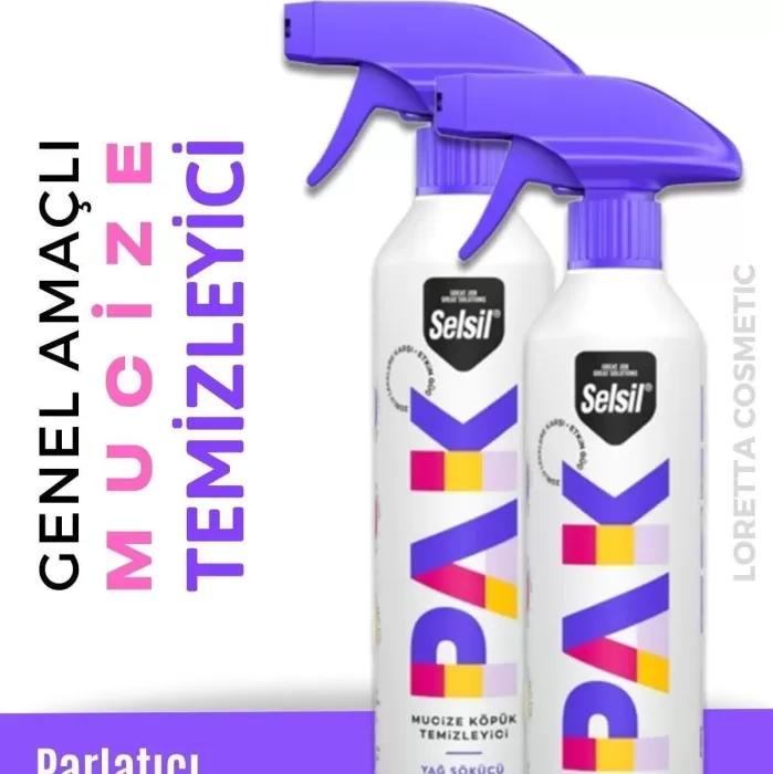 Selsil Pak 500 ml X2 Mucize Köpük Temizleyici Sprey Yağ Sökücü Yüzey Temizleyici Parlatıcı