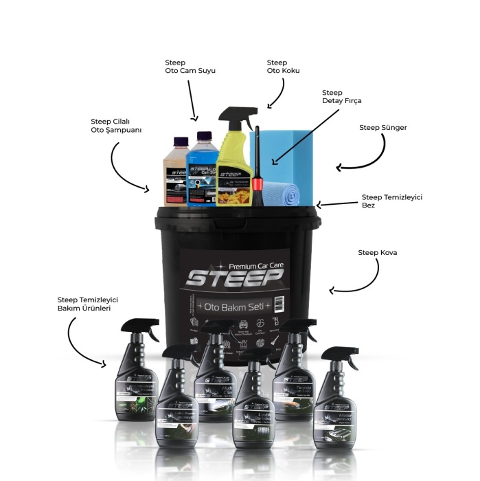 STEEP Ultimate 13 Parça Full Oto Bakım Seti Araç Temizlik Seti