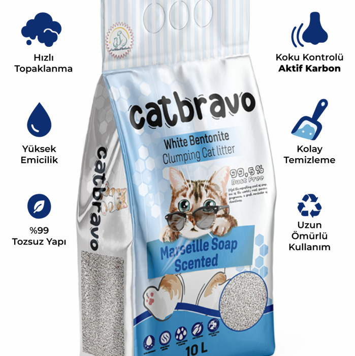 CATBRAVO Aktif Topaklanan Marsilya Sabun Kokulu Kedi Kumu 10 Lt