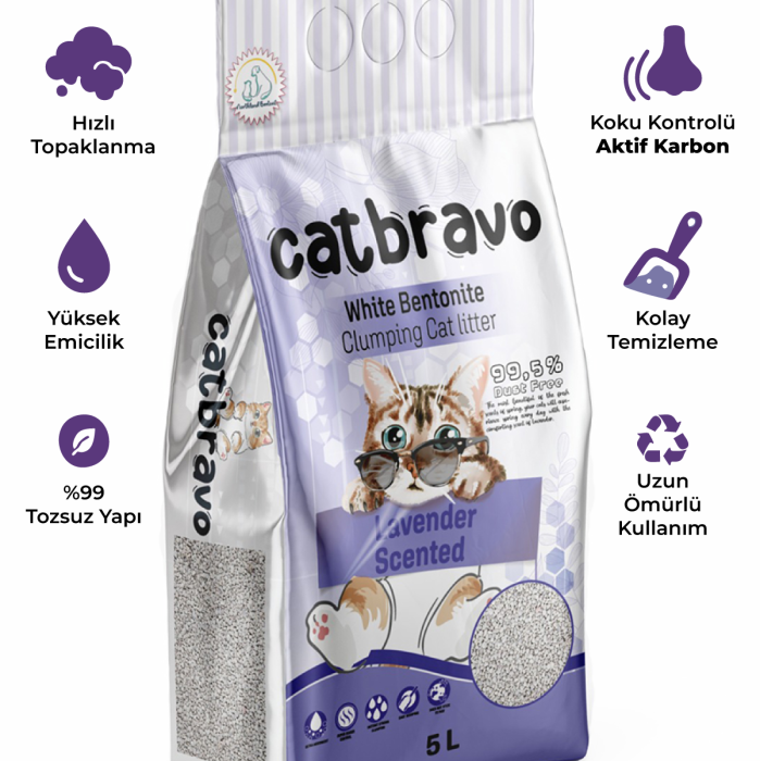 CATBRAVO Aktif  Topaklanan Lavanta Kokulu Kedi Kumu 5 Lt