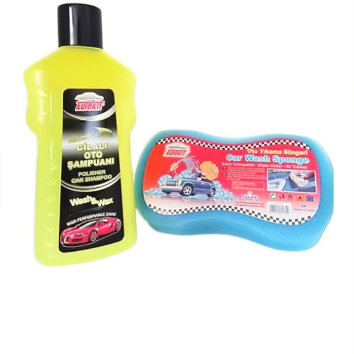 AUTOKIT Cilalı Oto Şampuan 1000 ml Oto Yıkama Süngeri Hediye