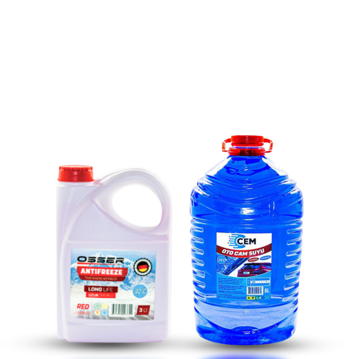 CEM CAR CARE Kışlık Set ( Cam Suyu 5 Lt Antifrizli -20 Derece+Kırmızı Antifriz 3 Lt -42 De