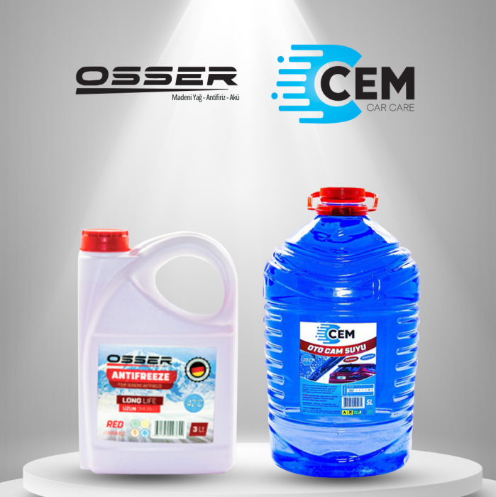 CEM CAR CARE Kışlık Set ( Cam Suyu 5 Lt Antifrizli -20 Derece+Kırmızı Antifriz 3 Lt -42 De