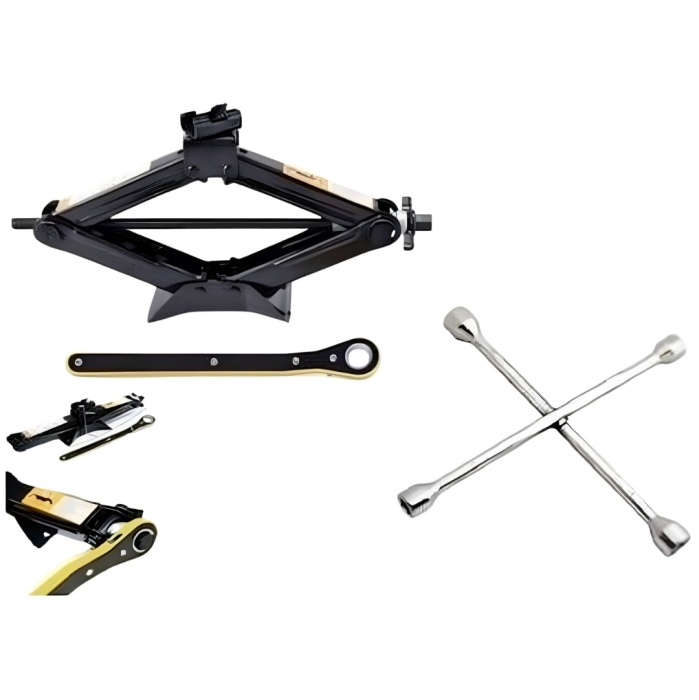 STEEP Araba Kaldırma Krikosu Akordiyon Tip Makas Cırcır Kollu 1.5 Ton Bijon Anahtarı Set
