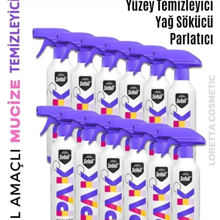 Selsil Pak 12 Li 500 Ml Mucize Köpük Temizleyici Sprey Yağ Sökücü Yüzey Temizleyici Parlat