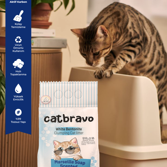 CATBRAVO Aktif Topaklanan Marsilya Sabunuı Kokulu Kedi Kumu 5 Lt